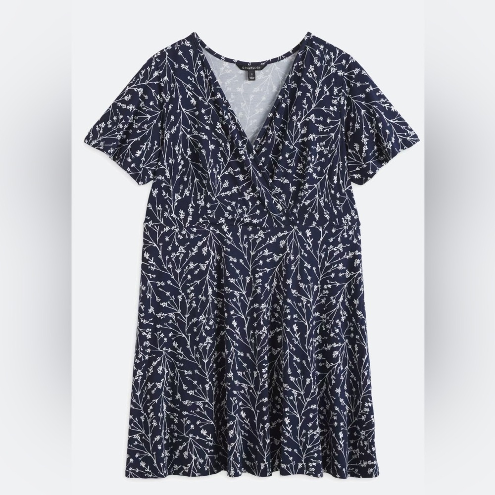 Very Cute Blue Floral Faux Wrap Dress